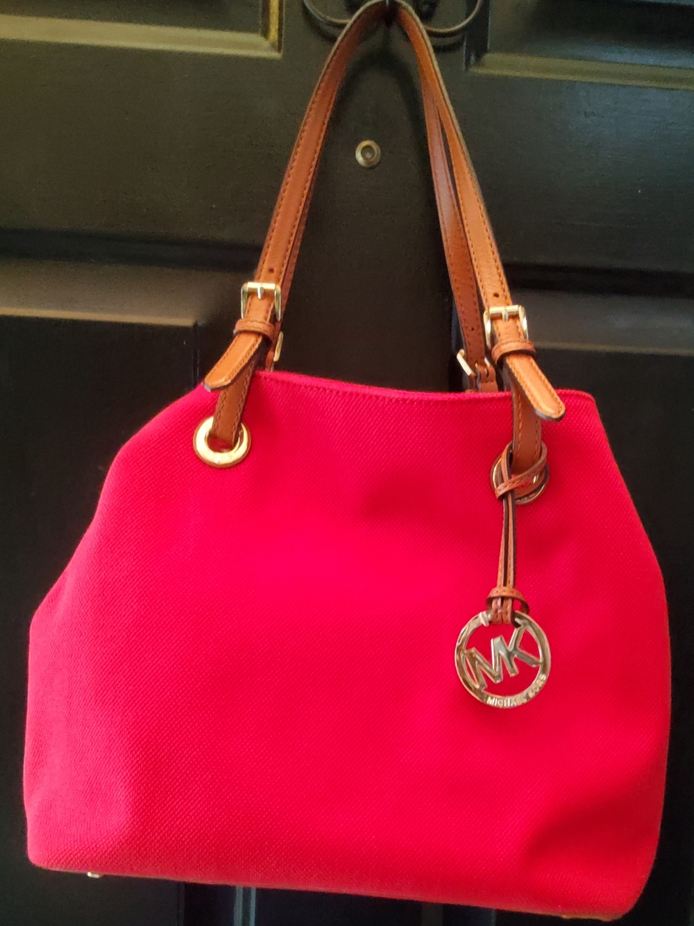 Michael Kors Red Tote Bag with Brown Leather Handles